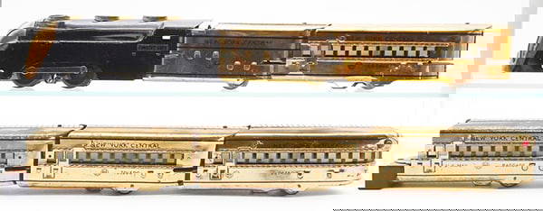 MARX 7096 COPPER MERCURY SET: 0 ga, 635 electric Mercury loco & tender, 657 baggage, 657 Chicago & Toledo coaches, 657 Detroit obsv, w/track & transformer, orig set box & insert, C5-6.