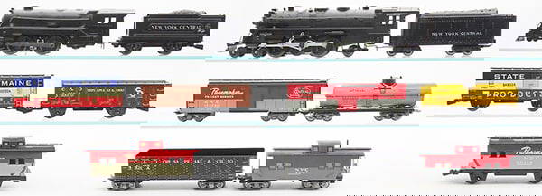 2 MARX TRAIN SETS: 0 ga, Allstate 9605 Set, litho tin, 591 loco, 961 tender, 4484 box car, 36000 gondola, 20110 caboose, w/track & transformer Happitime 5948 Set, 333 die cast loco, 3991 NYC die cast tender, 174580 box