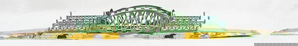MARKLIN BRIDGE: 0 ga, handpainted tin, 41 in long, missing track & 4 street lamps, C6-7.