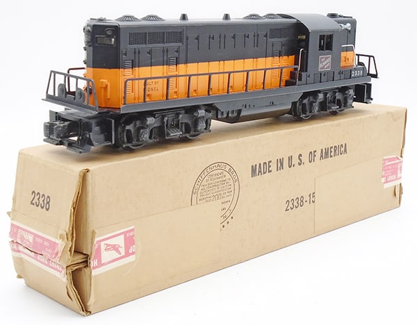 LIONEL 2338 MILWAUKEE RD GP7: ga, orange body w/black painted top, not painted black inside, orig box minor wear, C8.