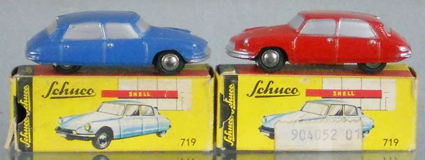 2 SCHUCO 719 CITROEN DS19 PICCOLOS: die cast, orig issues, orig boxes minor wear, C8-9.