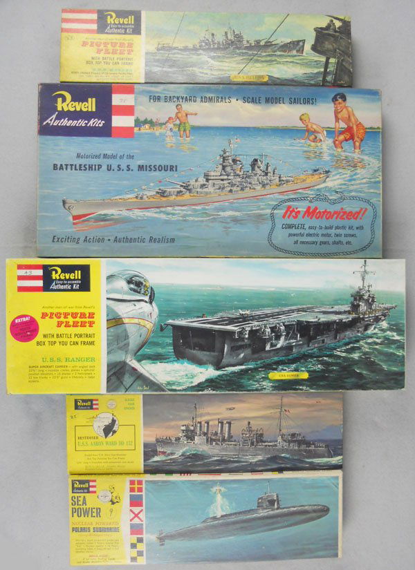 5 REVELL SHIP MODEL KITS: HM30-595, H-360-349, H-425-249, H-427-149, H-370-169, all appear complete, orig boxes minor wear & some tape, C9-10.