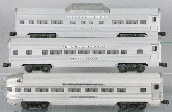 3 LIONEL STREAMLINED CARS: O ga, 2532 Vista Dome, 2533 Pullman, 2531 obsv, C5-6.