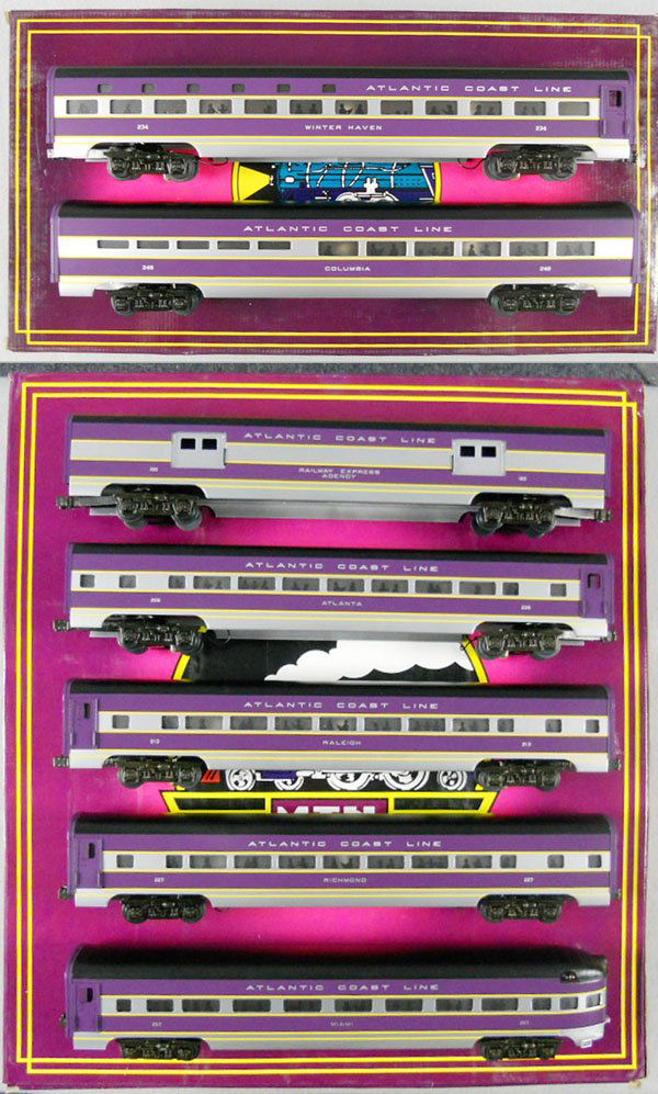 MTH ATLANTIC COAST LINE CAR SETS: O ga, MT-6600 & MT-6500, unrun, orig boxes & inserts, C9.