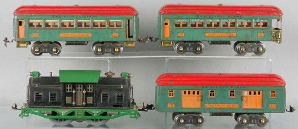 LIONEL TRAIN SET: std ga, 10 loco, rewheeled, 332 baggage, 339 Pullman, 341 obsv, loco & car roofs repainted, C5.