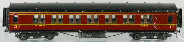 BASSETT-LOWKE EXLEY LMS COACH: O ga, 1st & 3rd class, side corridor, 57' car, scratch on 1 side, C5-6.