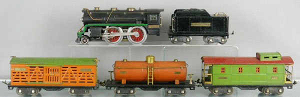 LIONEL TRAIN SET: std ga, 384E loco, rewheeled, 384T tender, both are restored, 513 stock, 515 tank, 517 caboose, C5-7.