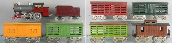 LIONEL & CLASSIC TRAINS TRAIN SET: std ga, Classic Trains loco & tender, missing 1 handrail, Lionel 14 box car, 4 #13 stock cars, 2 have box car doors, 17 caboose, box & stock cars repainted, C4-7.