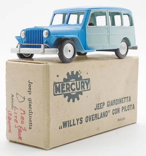 MERCURY #8 WILLY'S OVERLAND JEEP GIARDINETTA: 2-Tone blue, silver baseplate & hubs, orig box minor wear, C8.