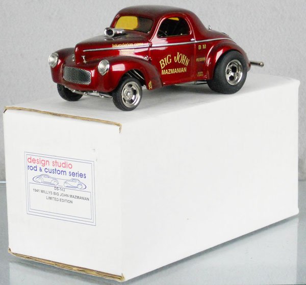 DESIGN STUDIO 143 WILLYS RACER: 1941 Big John Mazmanian Dragster, 6 1/2" long, orig box & insert, C9.