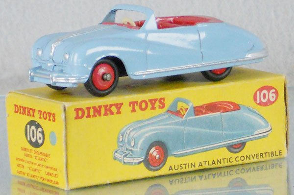 DINKY 106 AUSTIN ATLANTIC CONVERTIBLE: 1 touch up spot on driver's side rear fender, orig box minor wear, C7-8.