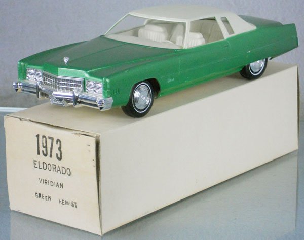 JOHAN 1973 CADILLAC PROMO: plastic, green, 1 paint chip on molding, orig box minor wear, C9.