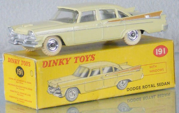 DINKY 191 DODGE ROYAL SEDAN: orig box, some old tape, C9.