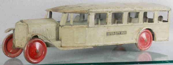 STEELCRAFT INTERCITY BUS: painted pressed steel, 24" long, decals intact, some surface oxidation spots on roof, C5.