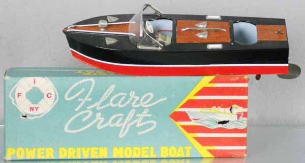 FLARE CRAFT BOAT: wood, 13" long, battery operated, not tested, orig box minor wear, C8-9.