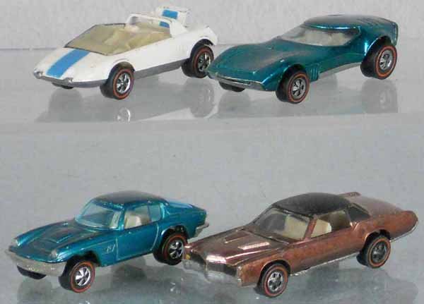 4 HOT WHEELS REDLINE VEHICLES: Jack Rabbit, Torero, Maserati, Eldorado, all orig issues, C5-7.