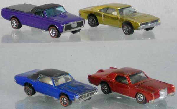 4 HOT WHEELS REDLINE VEHICLES: Custom Fleetside, Charger, T-Bird, Continental, all orig issues, C5-7.