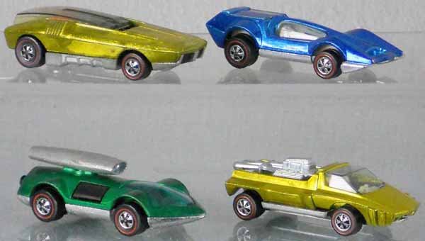 4 HOT WHEELS REDLINE VEHICLES: Whip Creamer, Bug Eye, Rocket-Bye-Baby, Hairy Hauler, all orig issues, C5-7.