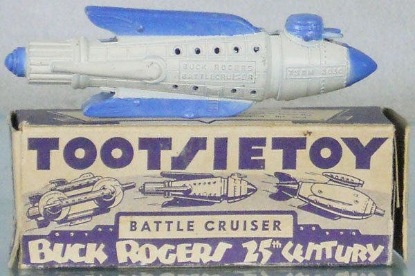 TOOTSIETOY 1031 BATTLE CRUISER: white & blue, orig box minor wear, C8-9.