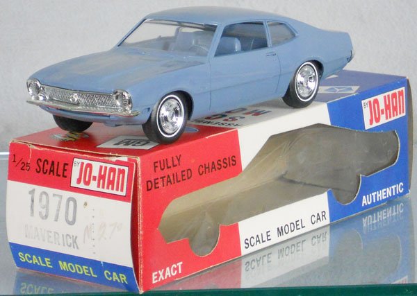 JOHAN 1970 FORD MAVERICK PROMO: plastic, blue, orig box minor wear, C8-9.