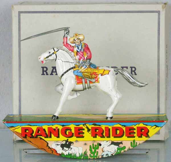 MARX LONE RANGER: litho tin, windup working, 11" long, orig box has loose flaps, C7-8.