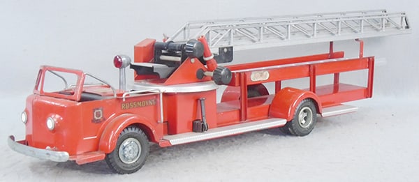 DOEPKE 2014 AERIAL LADDER TRUCK: painted pressed steel, ladder needs strings, w/outriggers, some surface oxidation, ca 1953, C6-7.