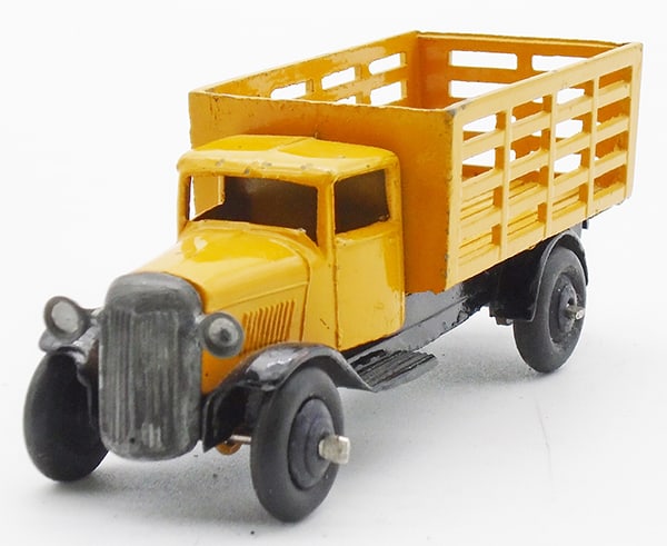DINKY 25F MARKET GARDENERS VAN: yellow & black, tow hook intact, black rubber tires, die cast hubs, C6-7.