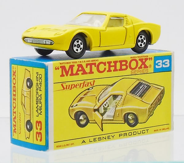 MATCHBOX SF 33A1 LAMBORGHINI MIURA: yellow body, ivory interior, w/orig Superfast box, C9.