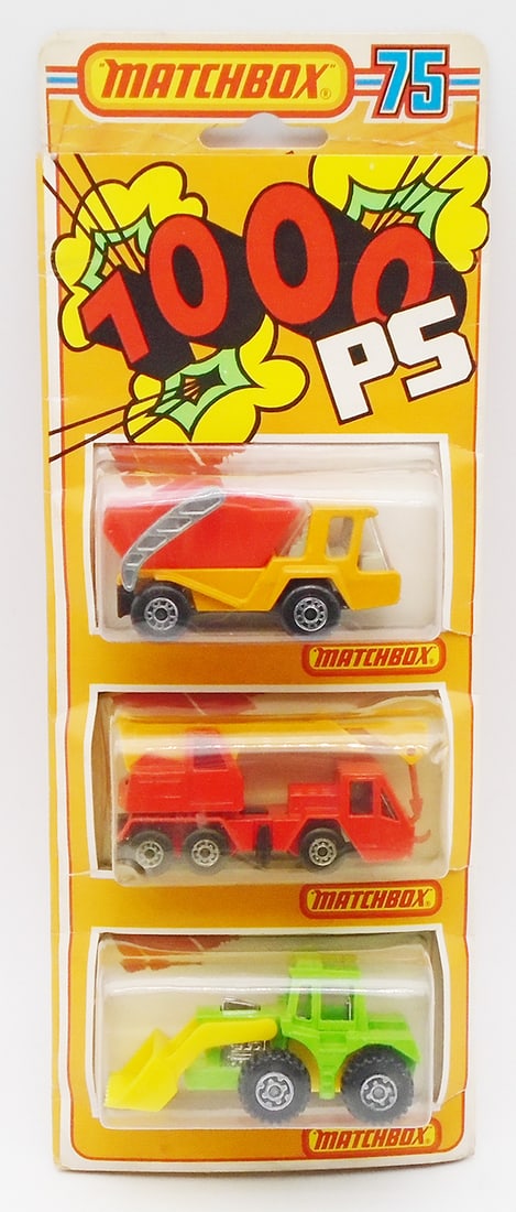 MATCHBOX 1000 PS GERMAN SF SET: contains 37, 45, 29 blister pack vehicles wrapped in a sleeve advertisment for 1977 catalog in German, orig boxes minor wear, C10.