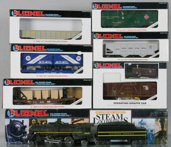 LIONEL TRAIN SET: O ga, 18620 Illinois Central loco & tender, w/cars 16328, 19806, 16237, 16333, 16314, 16603, orig boxes minor wear, C8-9.