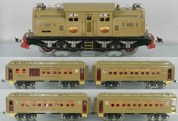 LIONEL TRAIN SET: std ga, 402E loco, rewheeled, 419 combine, 2 $428 parlor cars, 430 obsv, cars are restored, C5-7.