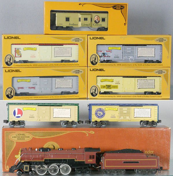 LIONEL JOSHUA LIONEL COWEN TRAIN SET: O ga, 8210 loco & tender w/cars 6421, 9429, 9430, 9431, 9434, orig boxes minor wear, C8-9.
