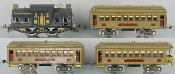 LIONEL TRAIN SET: std ga, 10 loco, 2 die cast headlights fatiguing, 2 #337 Pullmans, 338 obsv, C4.