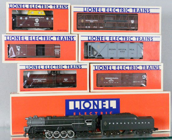 LIONEL PRR TRAIN SET: O ga, 8404 loco & tender w/cars 9476, 6908, 6307, 9456, 6123, 19510, orig boxes, C8-9.