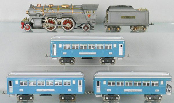LIONEL TRAIN SET: std ga, 385E loco, 384T tender, 2 #309 Pullmans, 312 obsv, missing 4 air tanks & 6 steps, set is restored, C6-7.