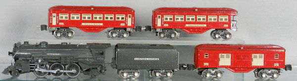 LIONEL TRAIN SET: O ga, 225E loco, 2265W tender, 2602 baggage, 2600 Pullman, 2601 obsv, C5-6.