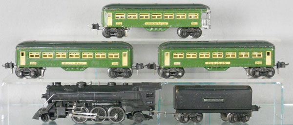 LIONEL TRAIN SET: O ga, 1666 loco, 2689T tender, 2 #2640 Pullman, 2641 obsv, C5.
