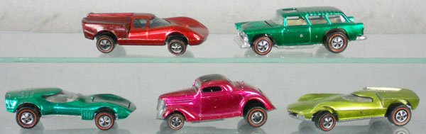 5 HOT WHEELS REDLINE VEHICLES: Lola GT 70, Nomad, Turbo Fire, 36 Ford, Torero, orig issues, C6-8.
