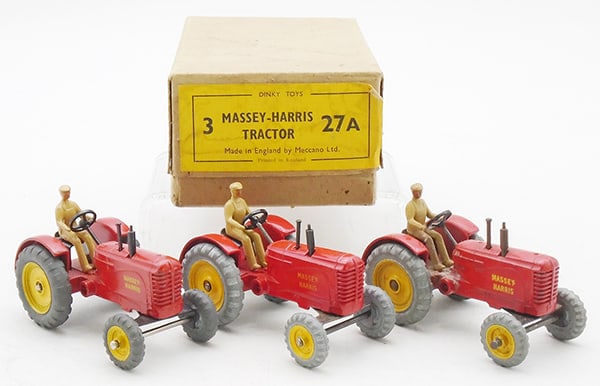 DINKY 27A MASSEY HARRIS TRACTOR TRAILER TRADE PACK (1 of 3)