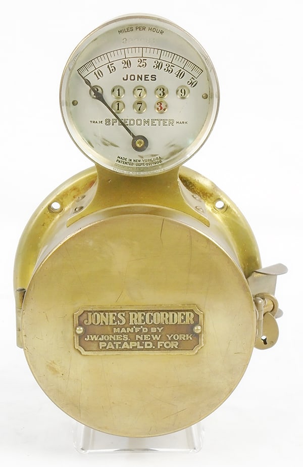 JONES RECORDER SPEEDOMETER: records speed & distance on graph paper, 9" x 5 3/4", not tested, w/lock & key, ca 1908, C8.