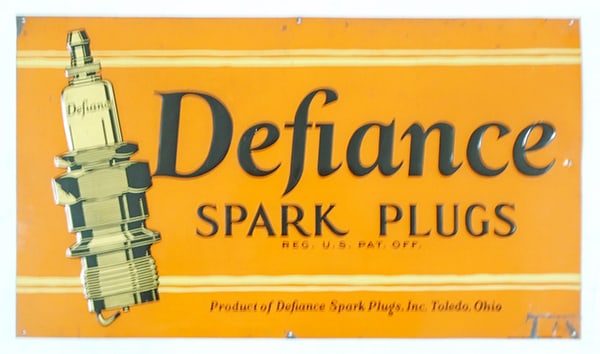 DEFIANCE SPARK PLUG SIGN (1 of 2)