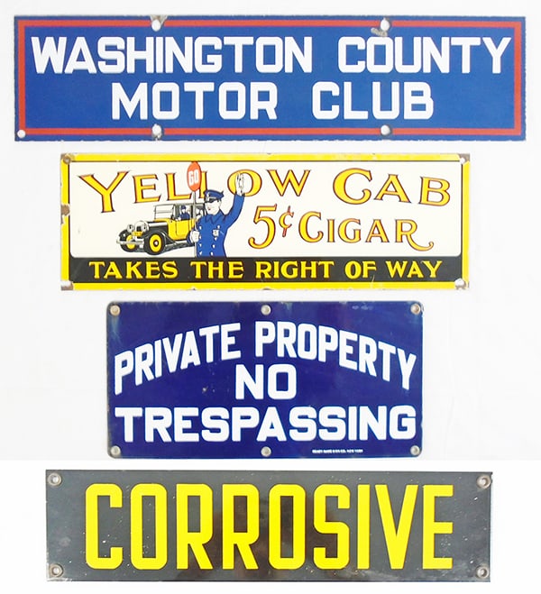 4 PORCELAIN AUTOMOTIVE SIGNS (1 of 2)
