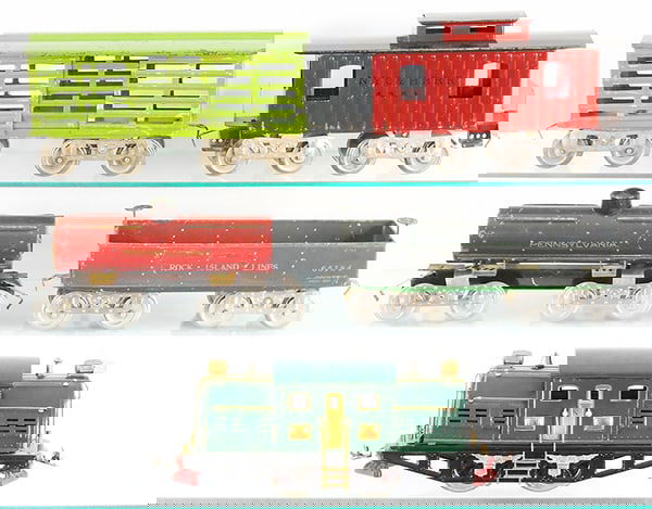 LIONEL TRAIN SET: std ga, 380E loco, restored, 15 PA Oil tank, 12 Rock Island gondola, 13 stock car, 17 NYC caboose, C5-7.