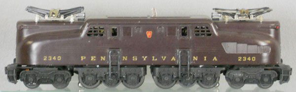 LIONEL 2340 PRR GG1: O ga, tuscan, twin motor, stripes worn, C6.