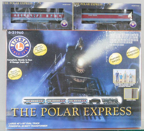 LIONEL 31960 POLAR EXPRESS TRAIN SET: O ga, w/smoke & whistle, w/25135 & 25134 additional cars, orig boxes minor wear, C8-9.