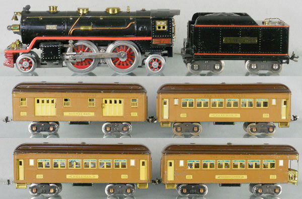 LIONEL TRAIN SET: std ga, 390E loco, 390T tender, whistle added, both restored, 310 baggage, 2 #309 Pullmans, 310 obsv, C5-6.