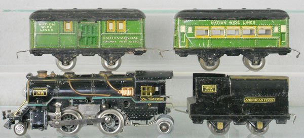 AMERICAN FLYER NATION WIDE TRAIN SET: O ga, 3308 loco w/3194 tender, baggage & Pullman, C5.