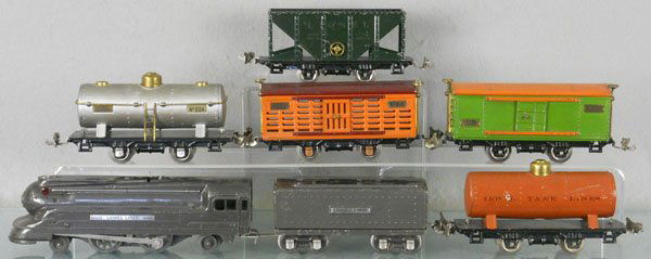 LIONEL TRAIN SET: O ga, 1688E loco, 1689T tender, 2 #804 tank cars, 806 stock car, 805 box car, 803 hopper, C5.