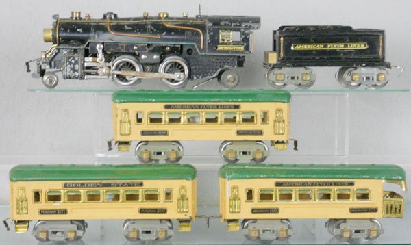 AMERICAN FLYER TRAIN SET: O ga, 3300 loco, 3199 tender, 2 #3171 Pullmans, 3172 obsv, C4-5.