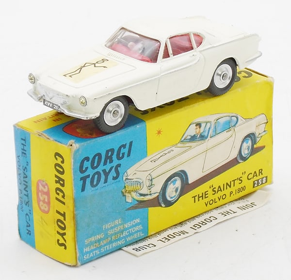 CORGI 258 SAINT'S VOLVO: white, stick figure decal, orig box minor wear, C9.